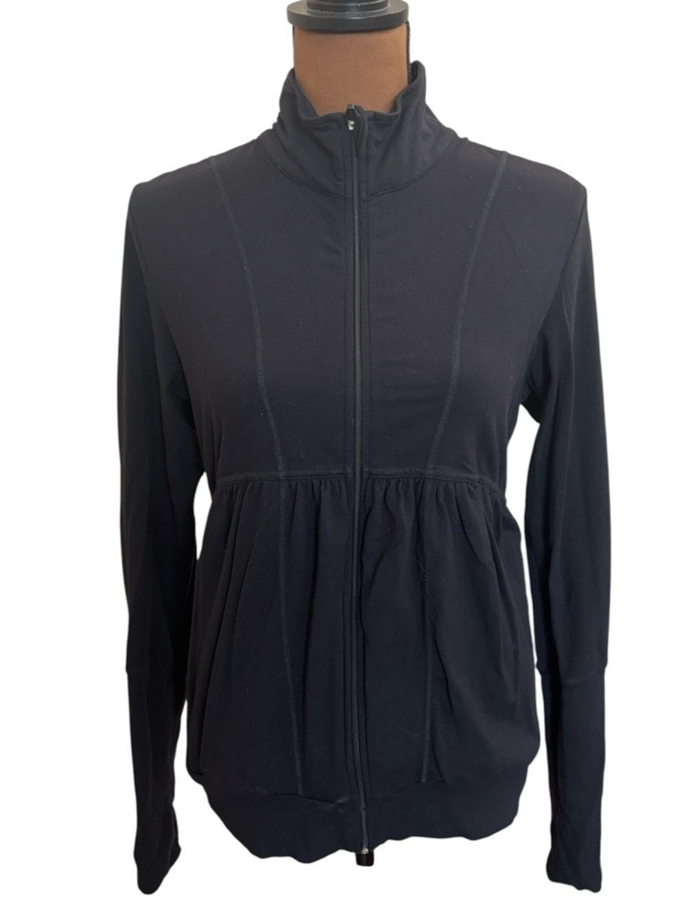LUCY Black Ruched Full Zip Fitted Running Yoga Long Sleeve Jacket Size M